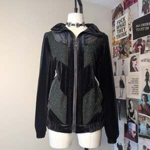 Velvet Studded Rhinestone Zip Front Gothic Jacket